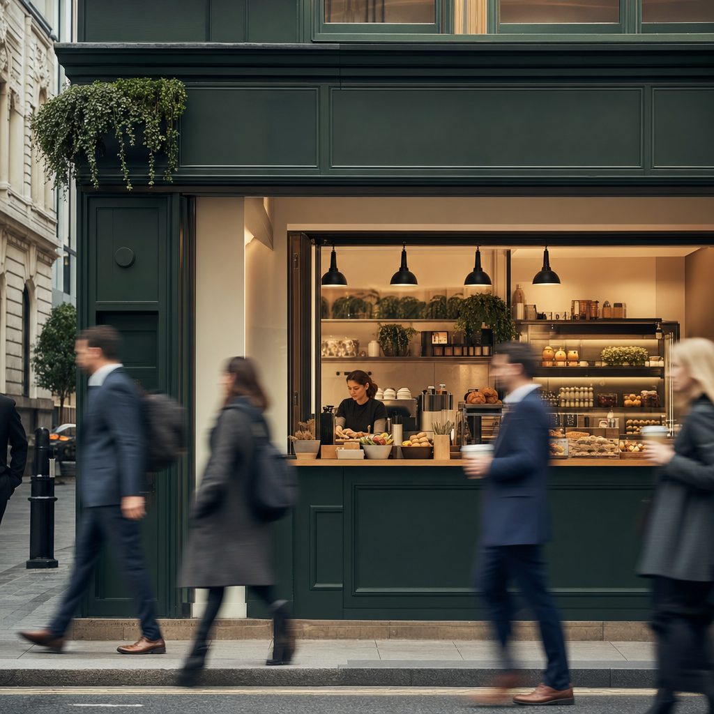 Shopfront at morning rush